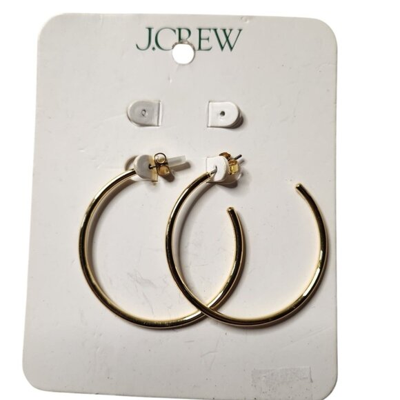 J.Crew Gold-Tone Hoop Earrings With Secure Backing Classic career office neutral - Picture 1 of 2